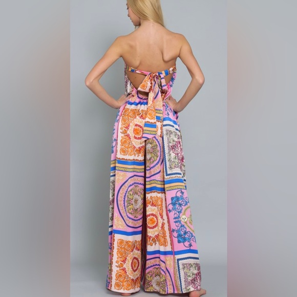 Multicolor Tube Tie Back Chest Elastic Waisted Jumpsuit - Picture 8 of 11